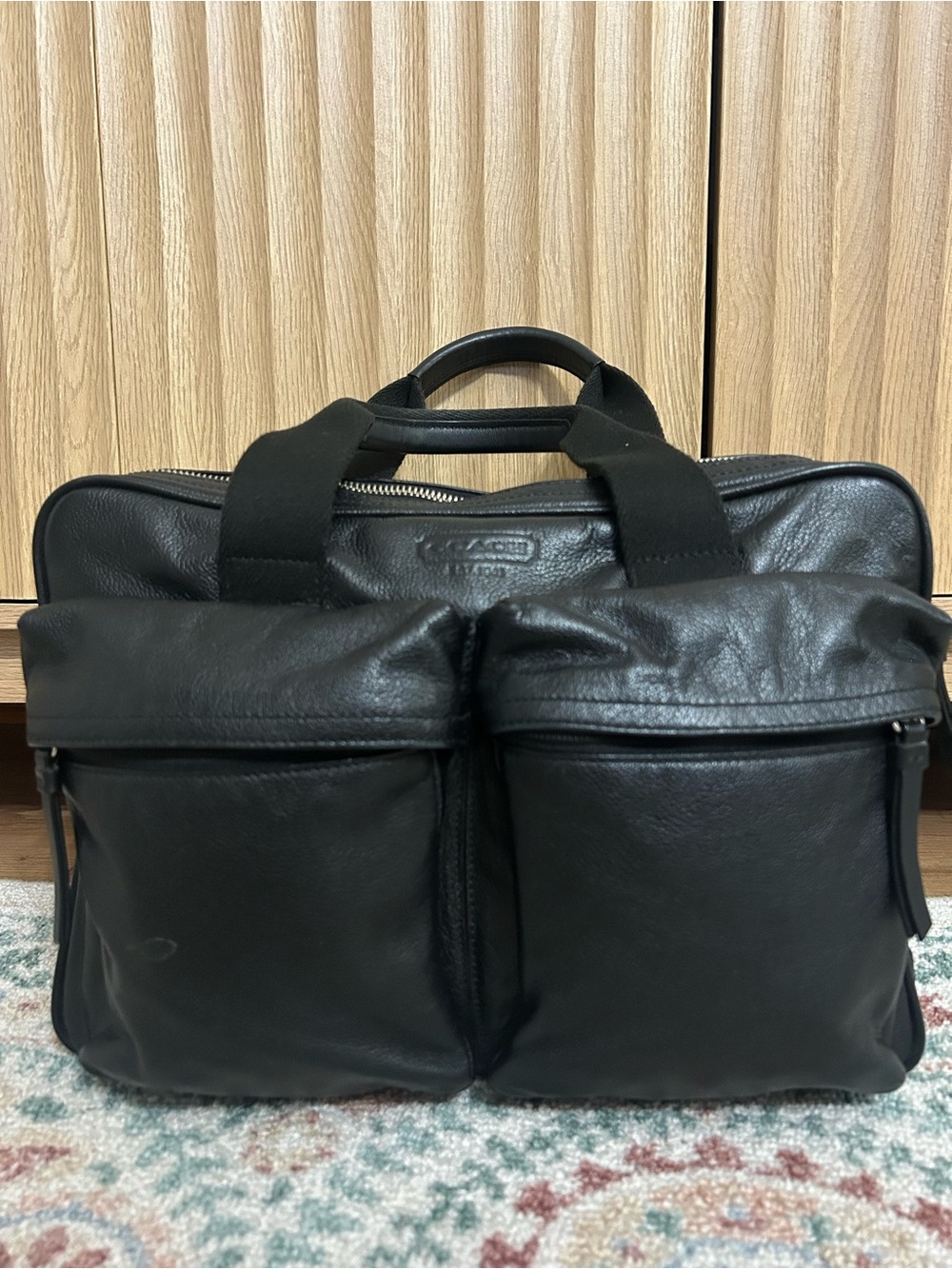 Vintage Coach Black Leather Briefcase with Front Pockets